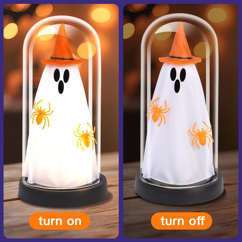 Tayfeim Halloween Decor-Halloween Decorations Indoor-Light Up Ghost in Glass Cloche-Cute Ghost with Light for Home Kitchen Mantel Tabletop Party Decor- Ghost-Orange - Image 4
